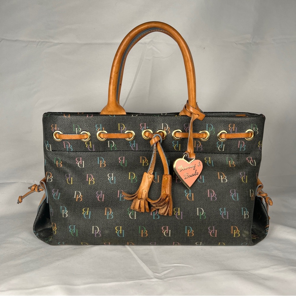 Y2K Dooney & Bourke It Collection Black Rainbow Logo Satchel Tote Bag